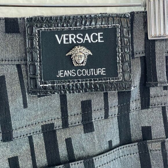 VERSACE Grecian print black and silver designer Pants. 29 - Picture 7 of 11